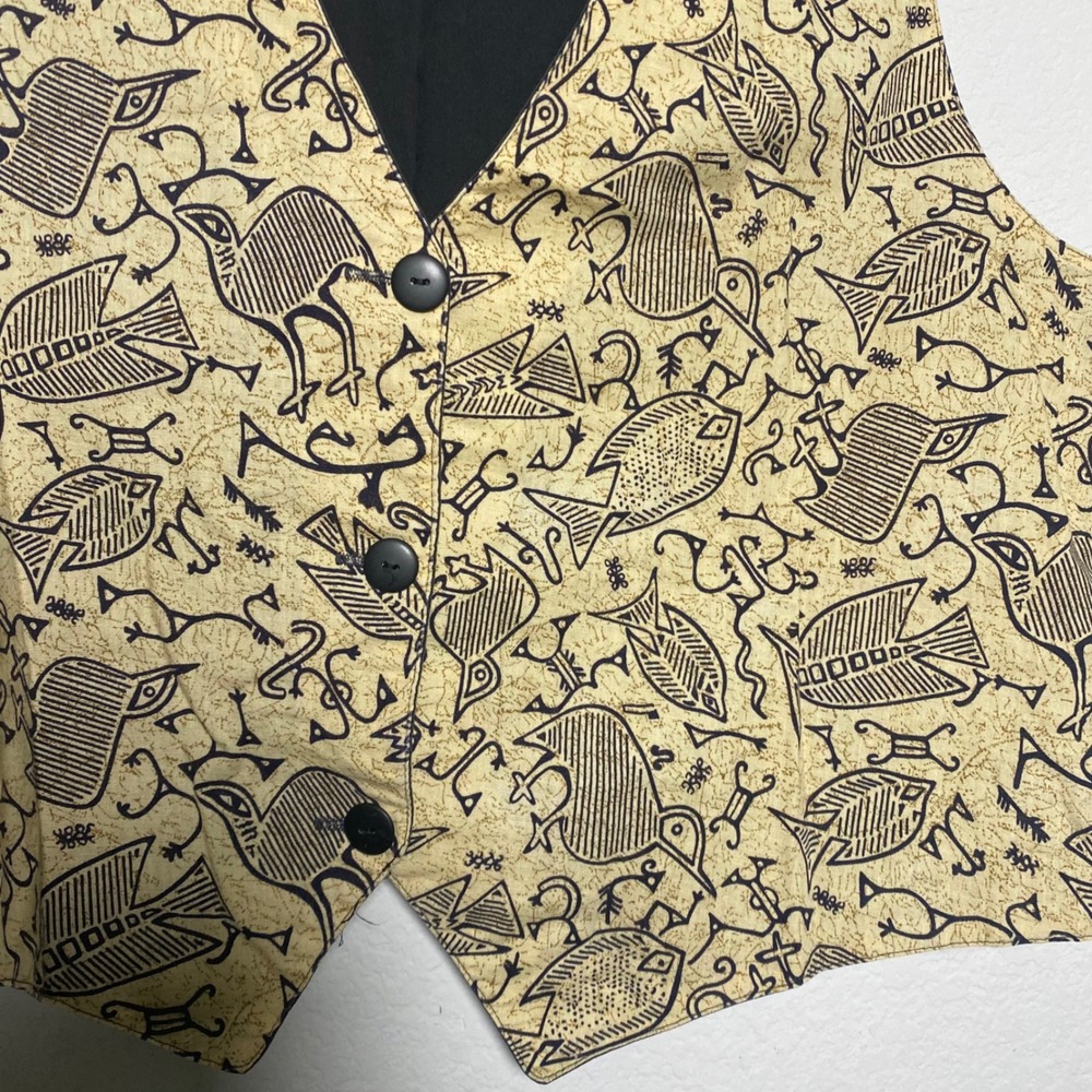 Linda Tilson Baig Black Fish Birds Hooks‎ Womens XL Vest Novelty Artsy Eclectic - Picture 5 of 6